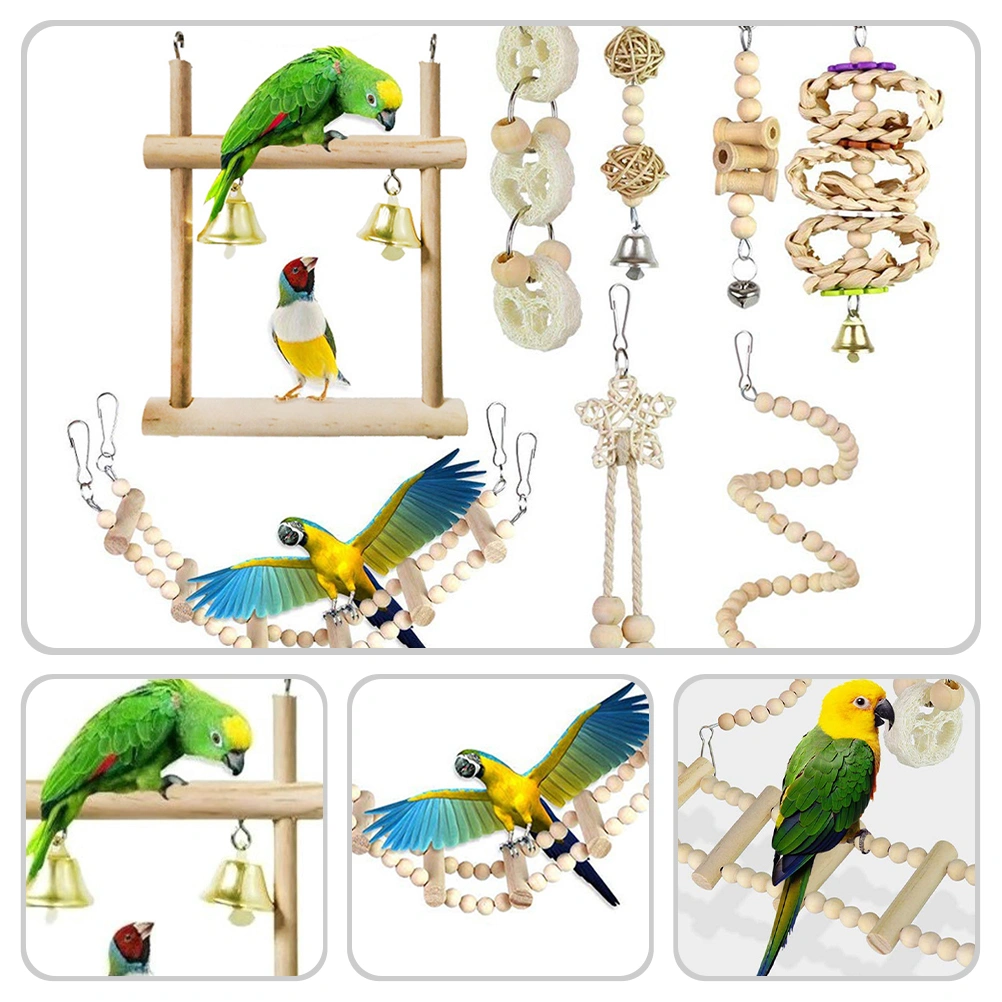 1 Set of Bird Cage Swing Parakeets Chewing Toy Bird Wood Toy Funny Bird Toy Bird Train Ladder
