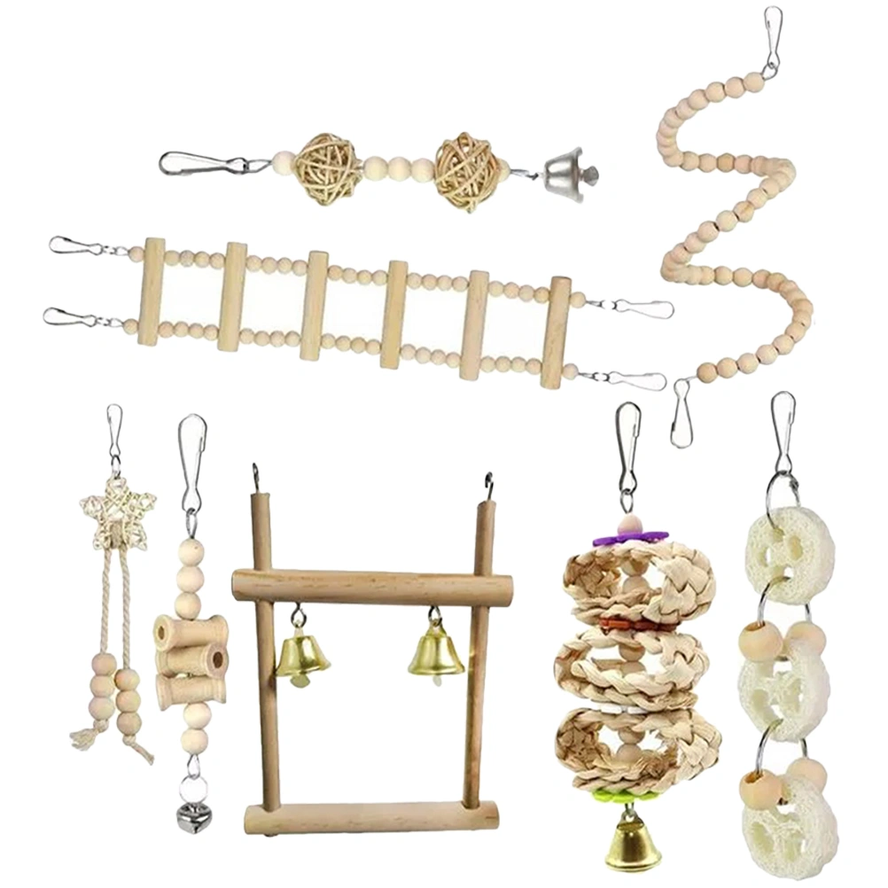 1 Set of Bird Cage Swing Parakeets Chewing Toy Bird Wood Toy Funny Bird Toy Bird Train Ladder