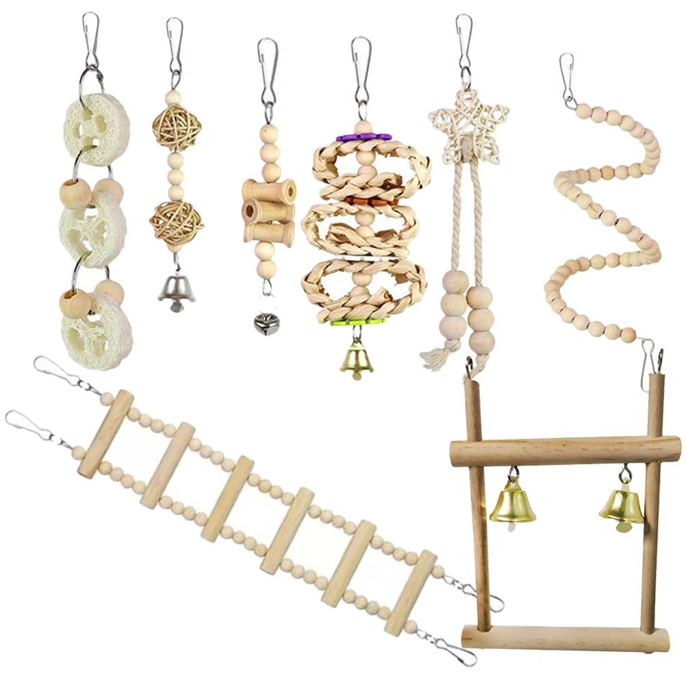 1 Set of Bird Cage Swing Parakeets Chewing Toy Bird Wood Toy Funny Bird Toy Bird Train Ladder