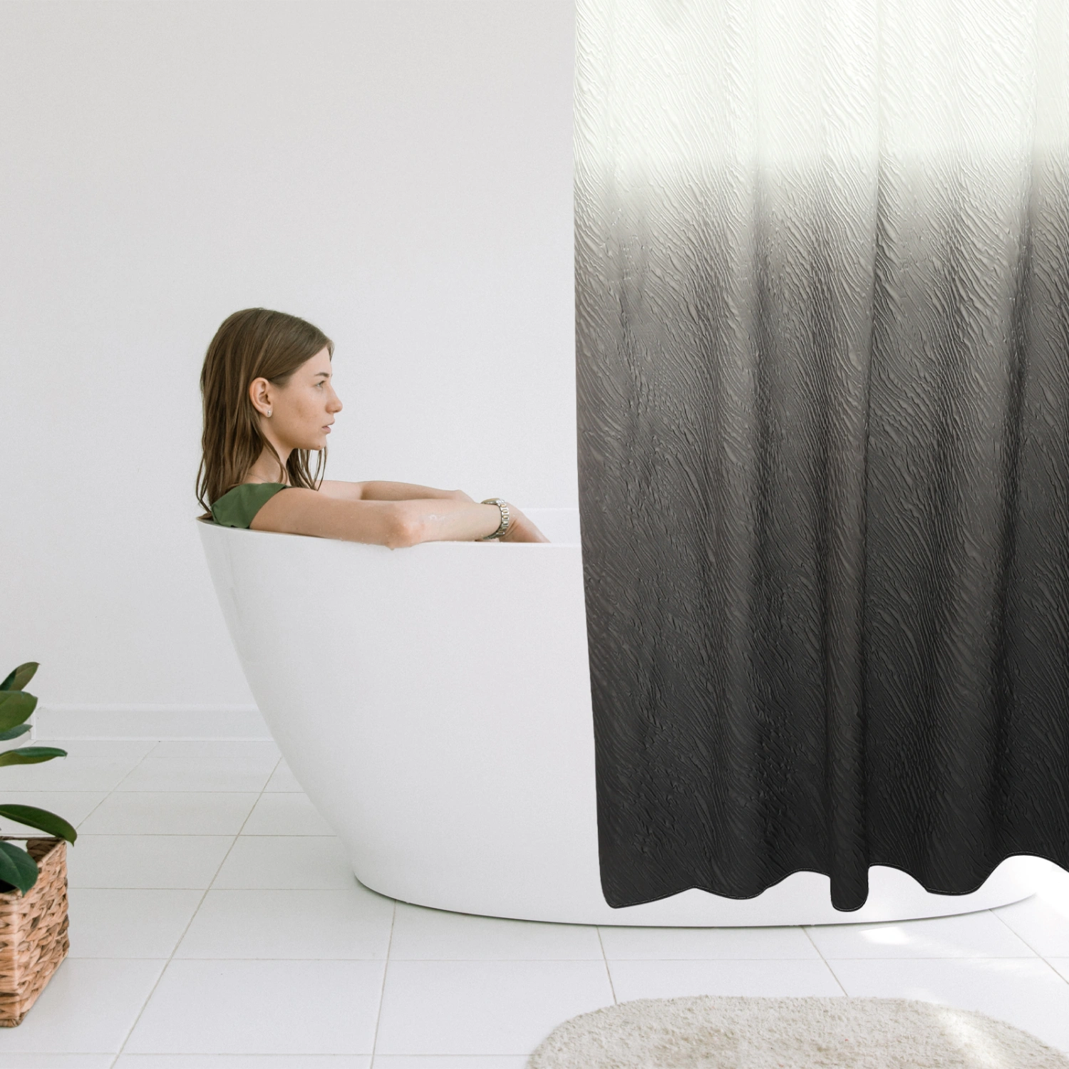 Shower Curtain Polyester Bathroom Shower Curtain Waterproof Partition Curtain with Hooks