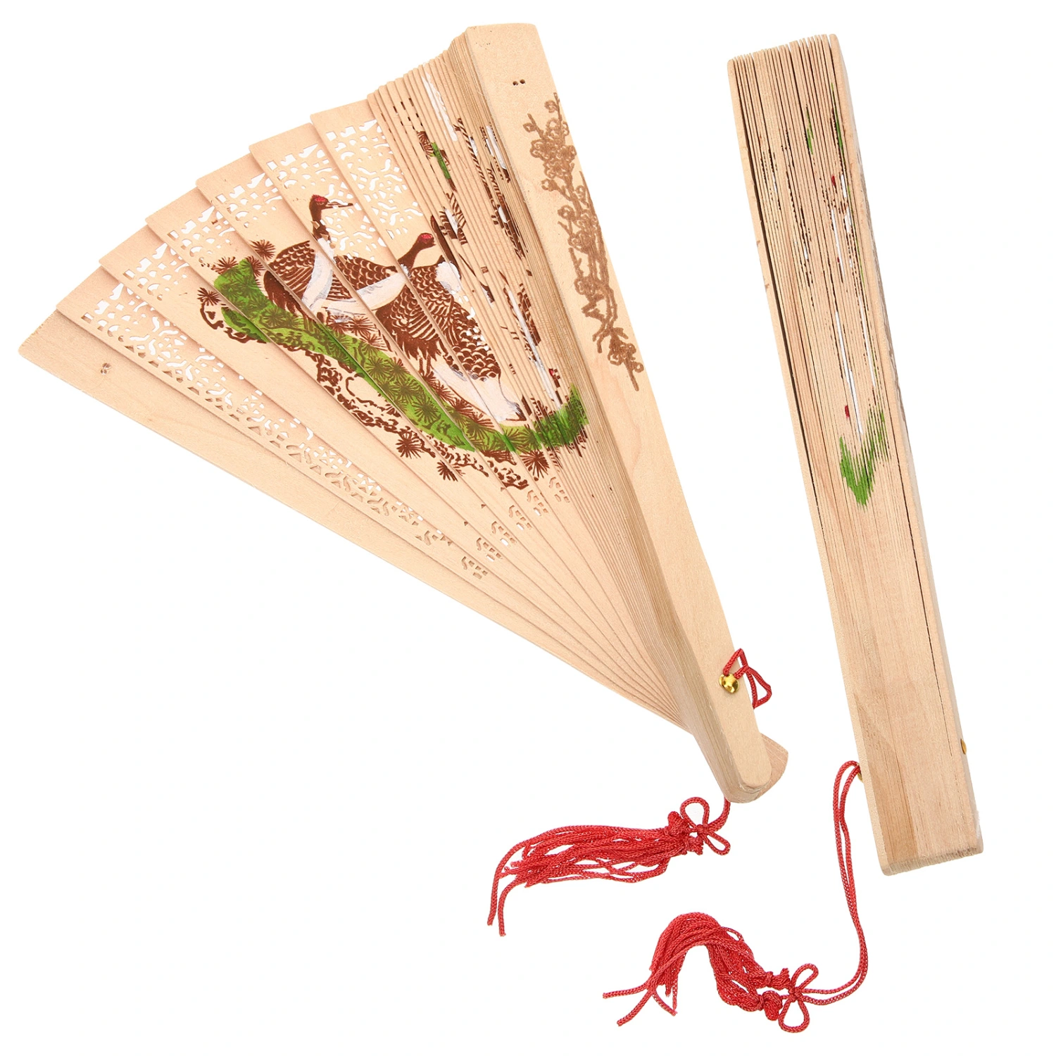 2pcs Wooden Fans Party Decorative Folding Fan Women Stage Performance Fan
