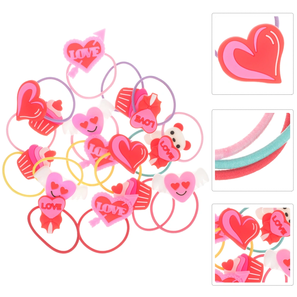 20Pcs Elastic Hair Ties Girls Hairbands Valentine Themed Hair Elastic Bands Ponytail Holders