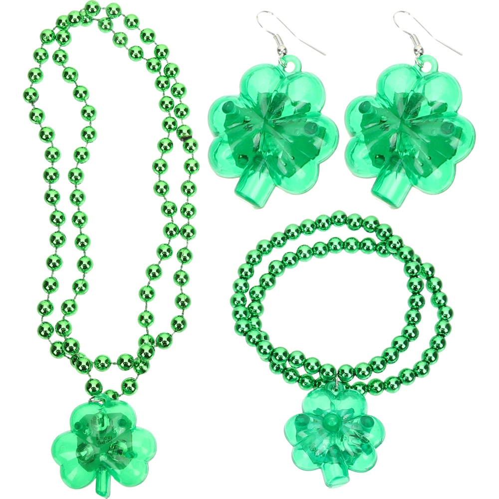 1 Set of St. Patrick's Day Jewelry Glowing Clover Earrings Bracelet Necklace Party Favor