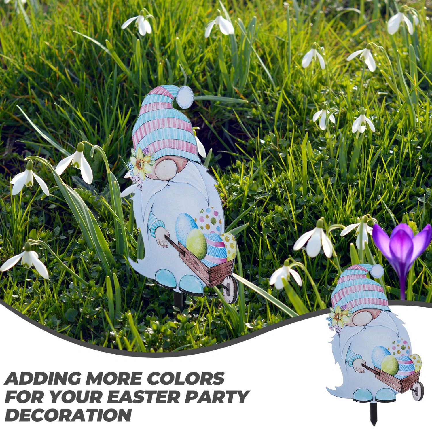 Easter Theme Gnome Ground Stake Outdoors Garden Use Decorative Acrylic Cartoon Stake Sign
