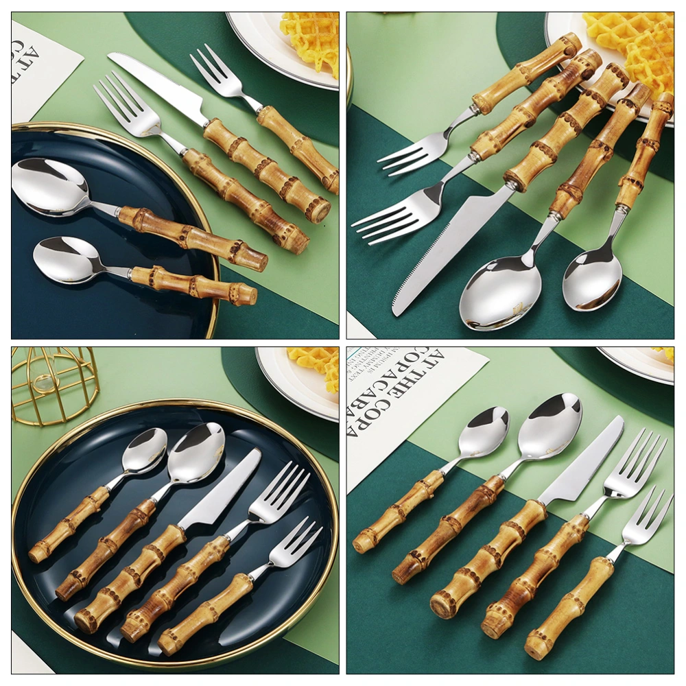 1 Set Western Dinnerware Flatware Stainless Steel Bamboo Handle Cutlery for Restaurant