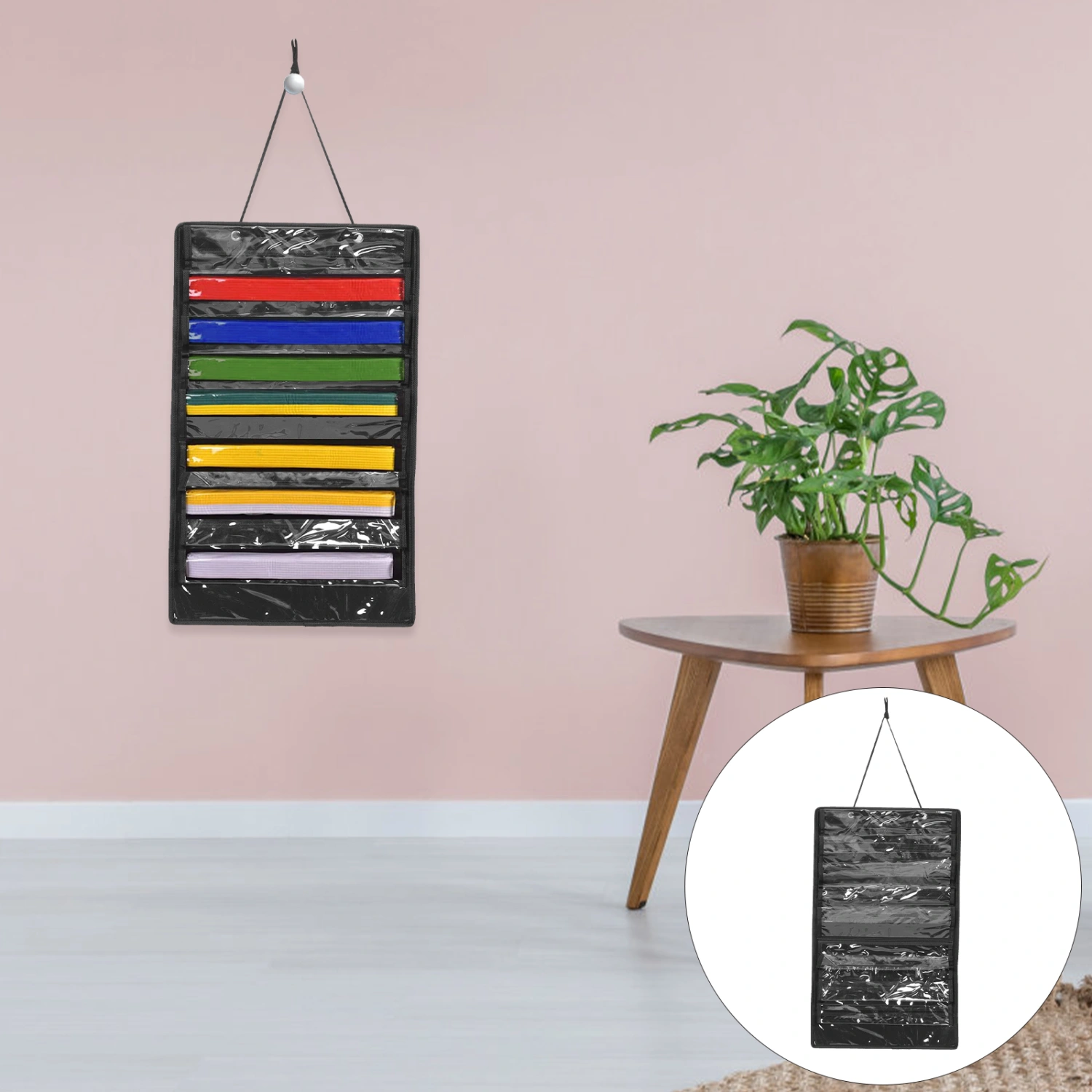 Karate Taekwondo Belts Storage Organizer Wall Hanging Medal Display Holder Wall-mounted Felt Bag
