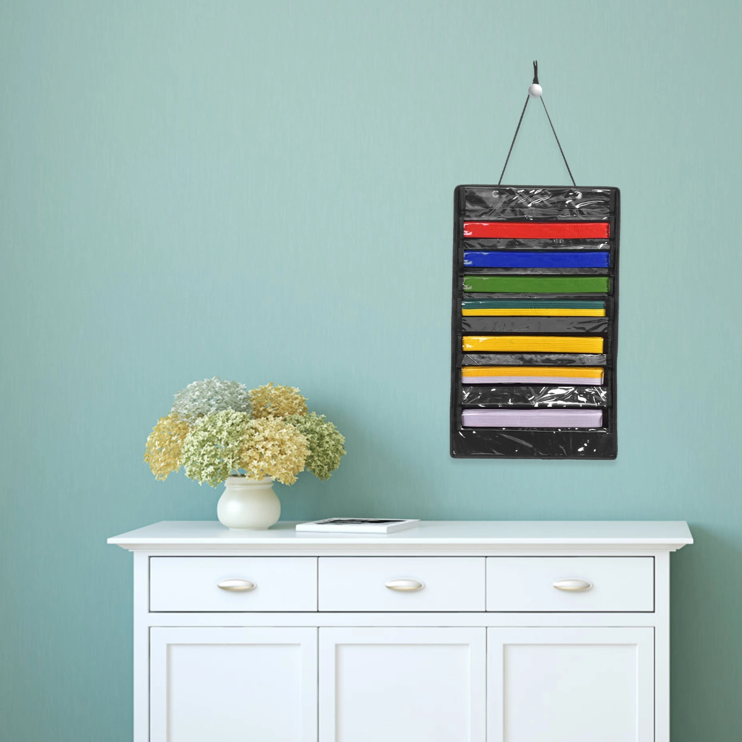 Karate Taekwondo Belts Storage Organizer Wall Hanging Medal Display Holder Wall-mounted Felt Bag