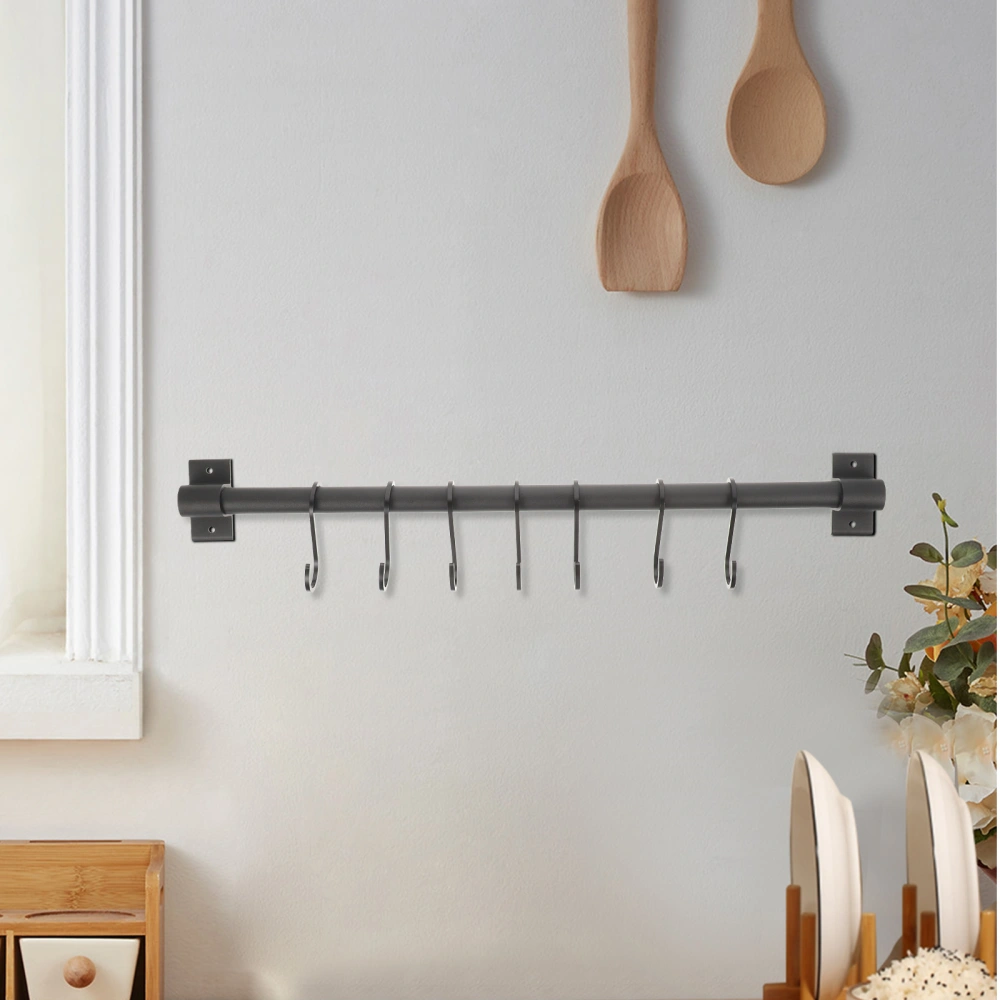 Kitchen Tool 7-hook Hanging Rack Space Aluminum Wall-mounted Kitchenware Hook Hanger