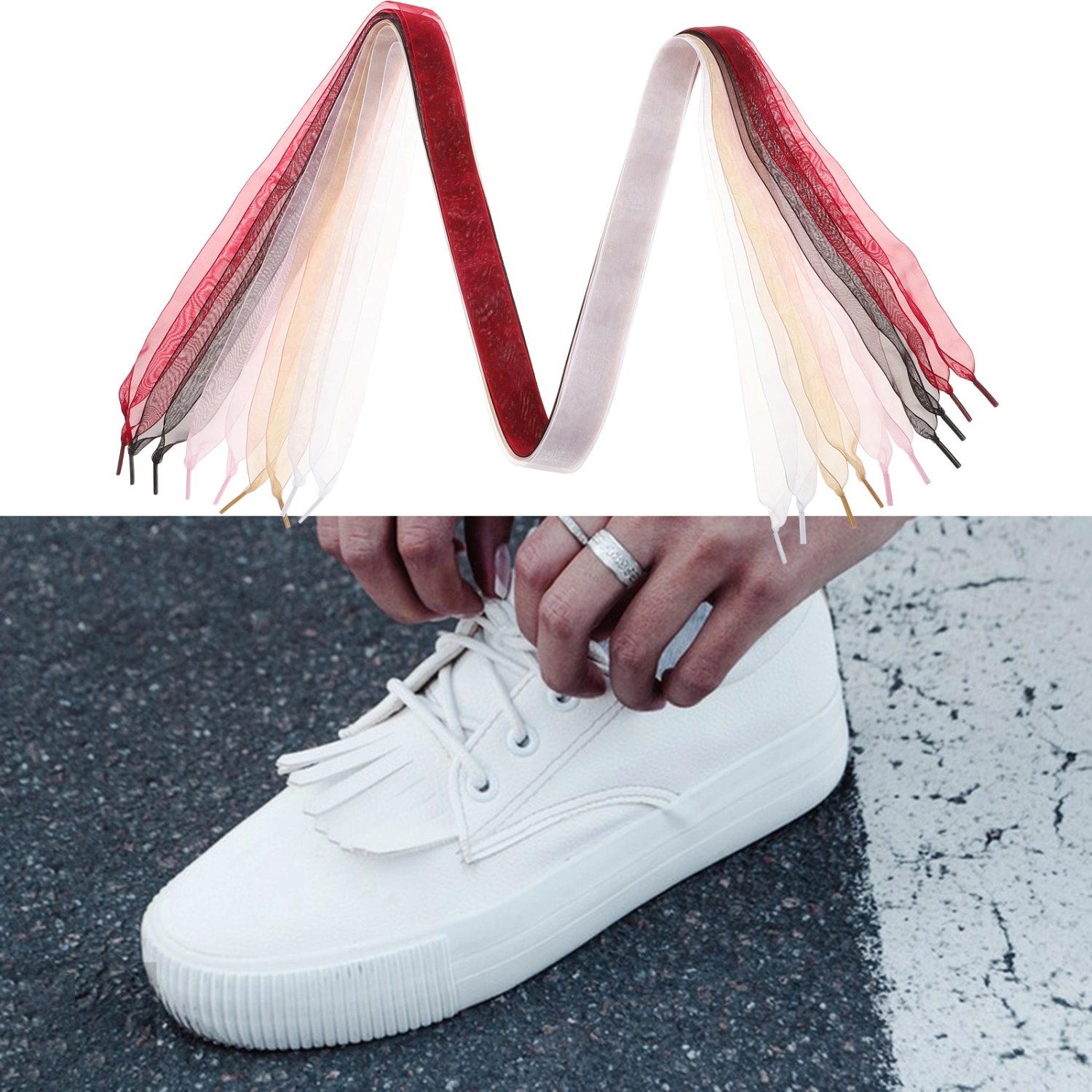 5pcs Ribbon Shoelaces Chiffon Shoe Laces Colored Shoe Strings Sneakers Shoe Laces