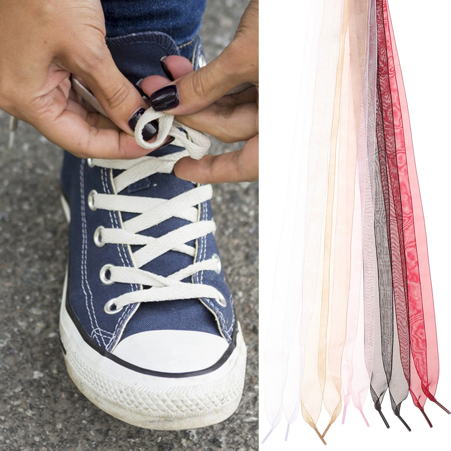 5pcs Ribbon Shoelaces Chiffon Shoe Laces Colored Shoe Strings Sneakers Shoe Laces