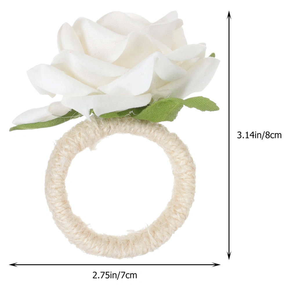 4pcs Realistic Rose Pattern Napkin Buckle Hemp Cord Woven Serviette Ring Restaurant Supply