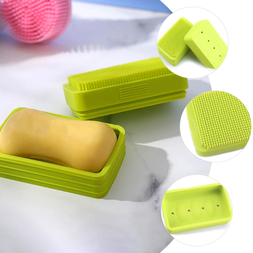 Rectangular Silicone Soap Box Soap Storage Case Soap Holder with Lid Brush for Shower