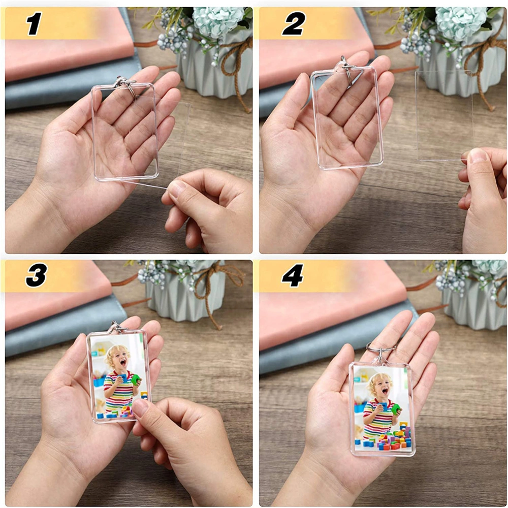 16pcs Acrylic Photo Frame Key Rings Clear Blank Picture Frame Key Chain