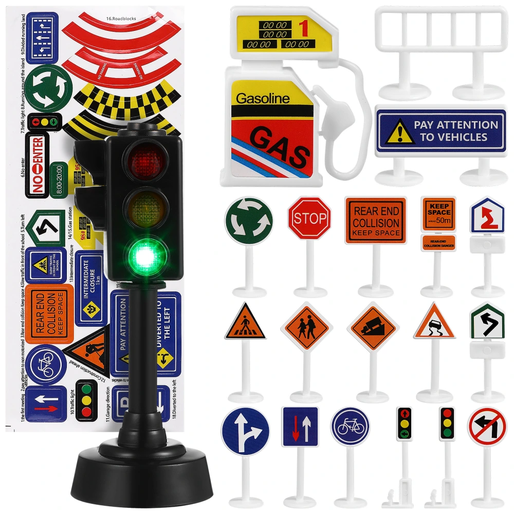 56 Pcs Play Traffic Signs Street Road Signs Road Signal Toys with 2 Pcs Traffic Light Models for Children