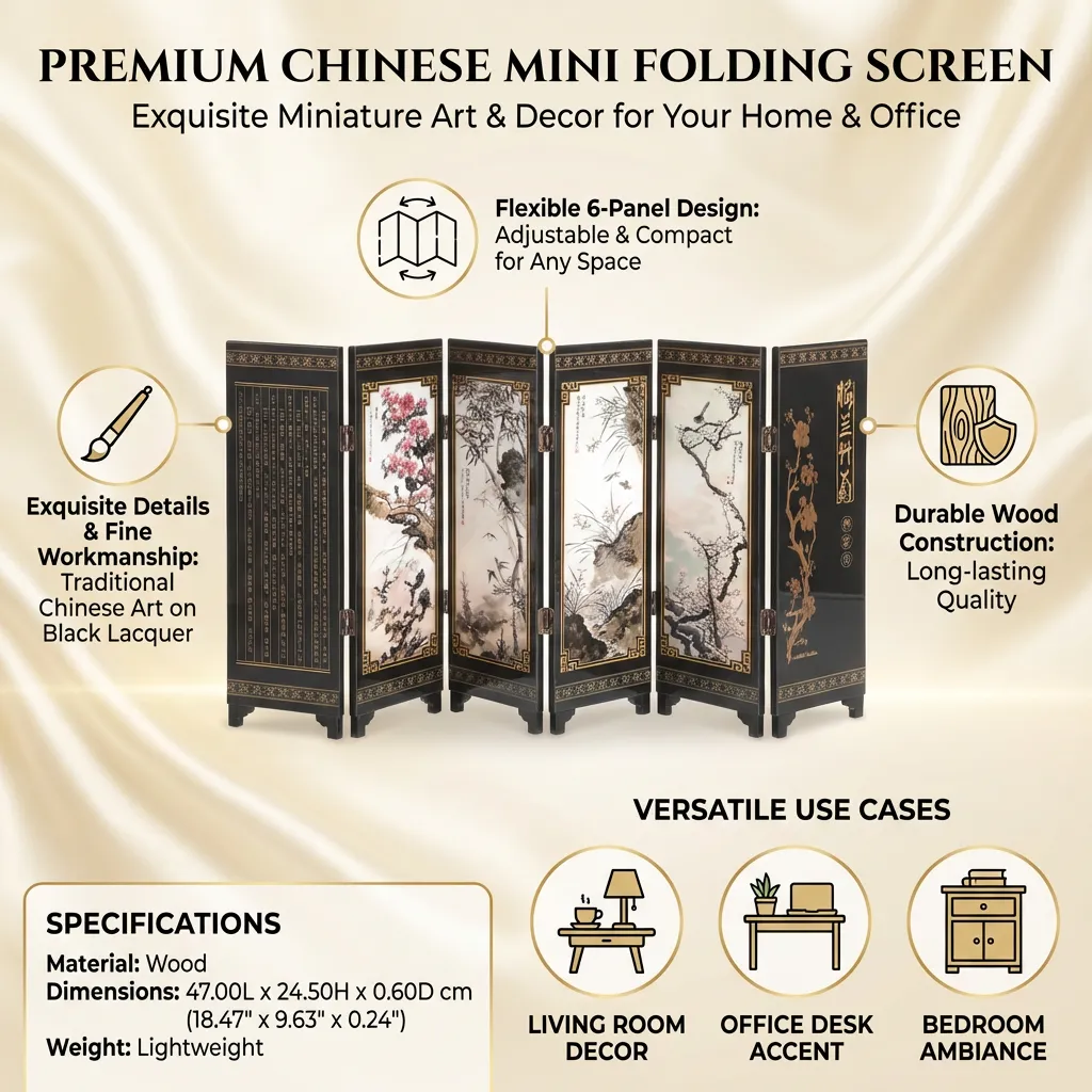 Chinese Wall Divider Mini Folding Screen Chinese Style Folding Screen Mini Room Wall Divider Decor