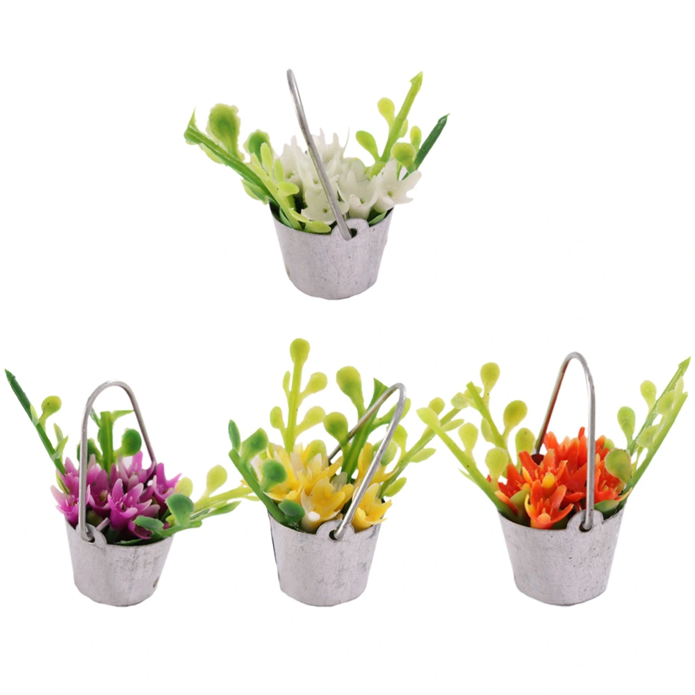 4pcs Artificial Plants Mini Fake Plants Aesthetic Flower Model for 1:12 Scale Tiny House