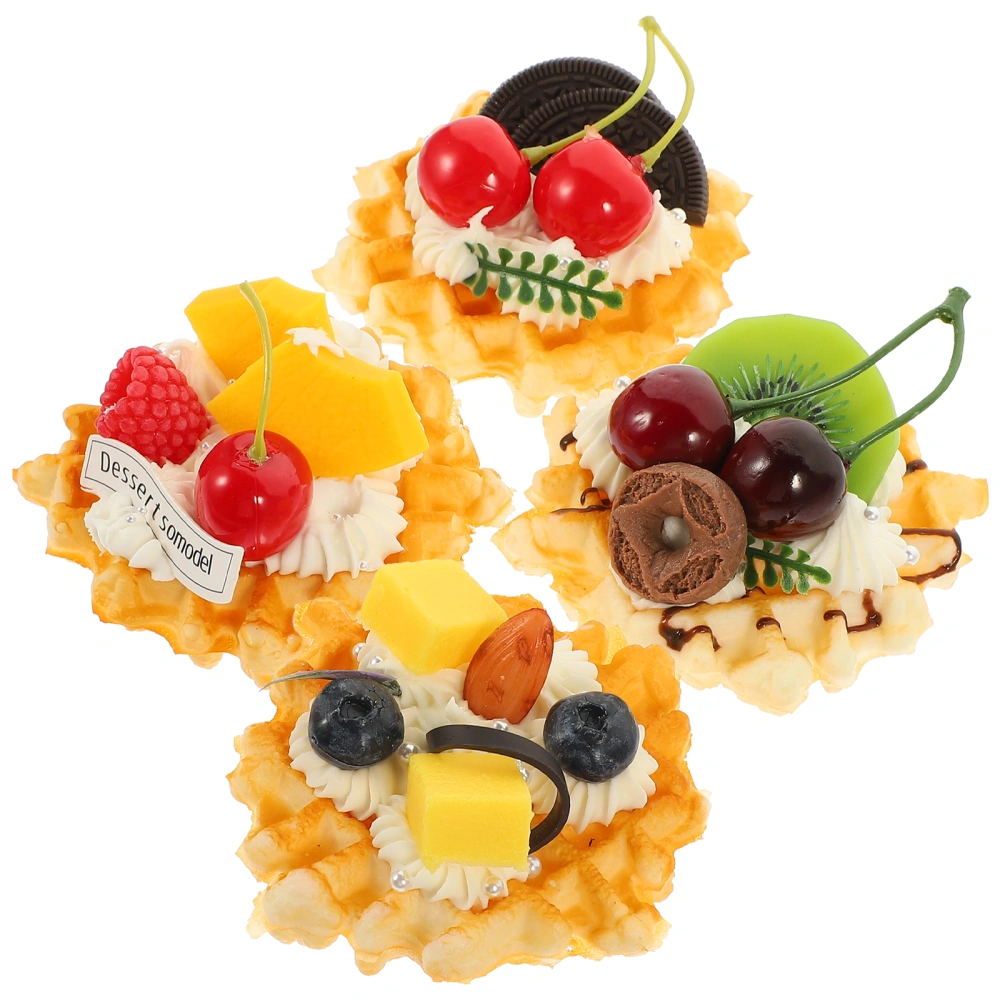 4pcs Simulated Waffle Models Western Dessert Snacks Models Dessert Props