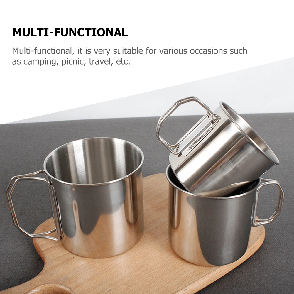 Stainless Camping Mug Portable Cup with Folding Handle Outdoor Camping Mug Tea Cup