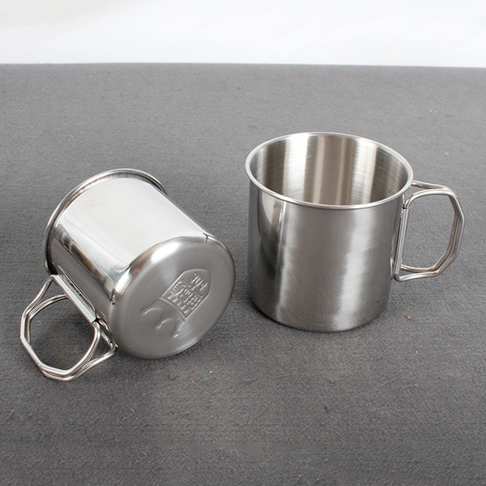Stainless Camping Mug Portable Cup with Folding Handle Outdoor Camping Mug Tea Cup