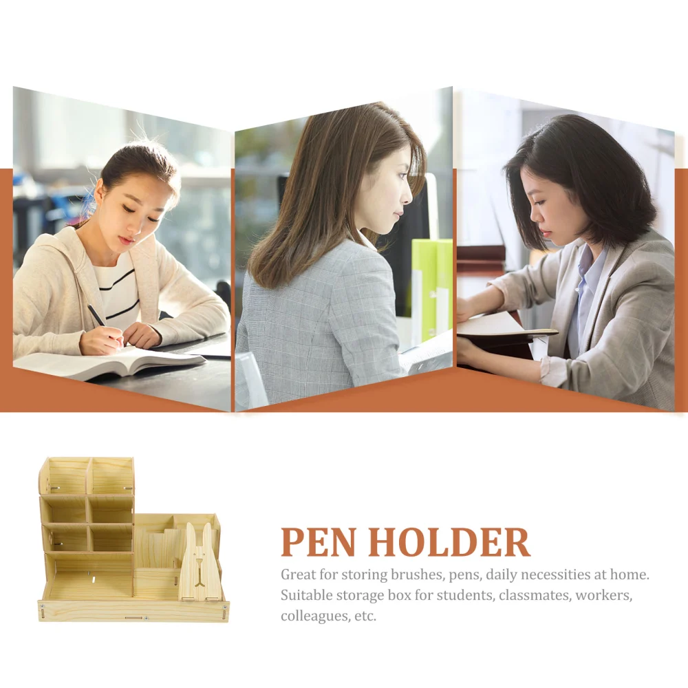 Desktop Pen Organizer Wooden Pen Case Wooden Pen Holder Desktop Stationery Case