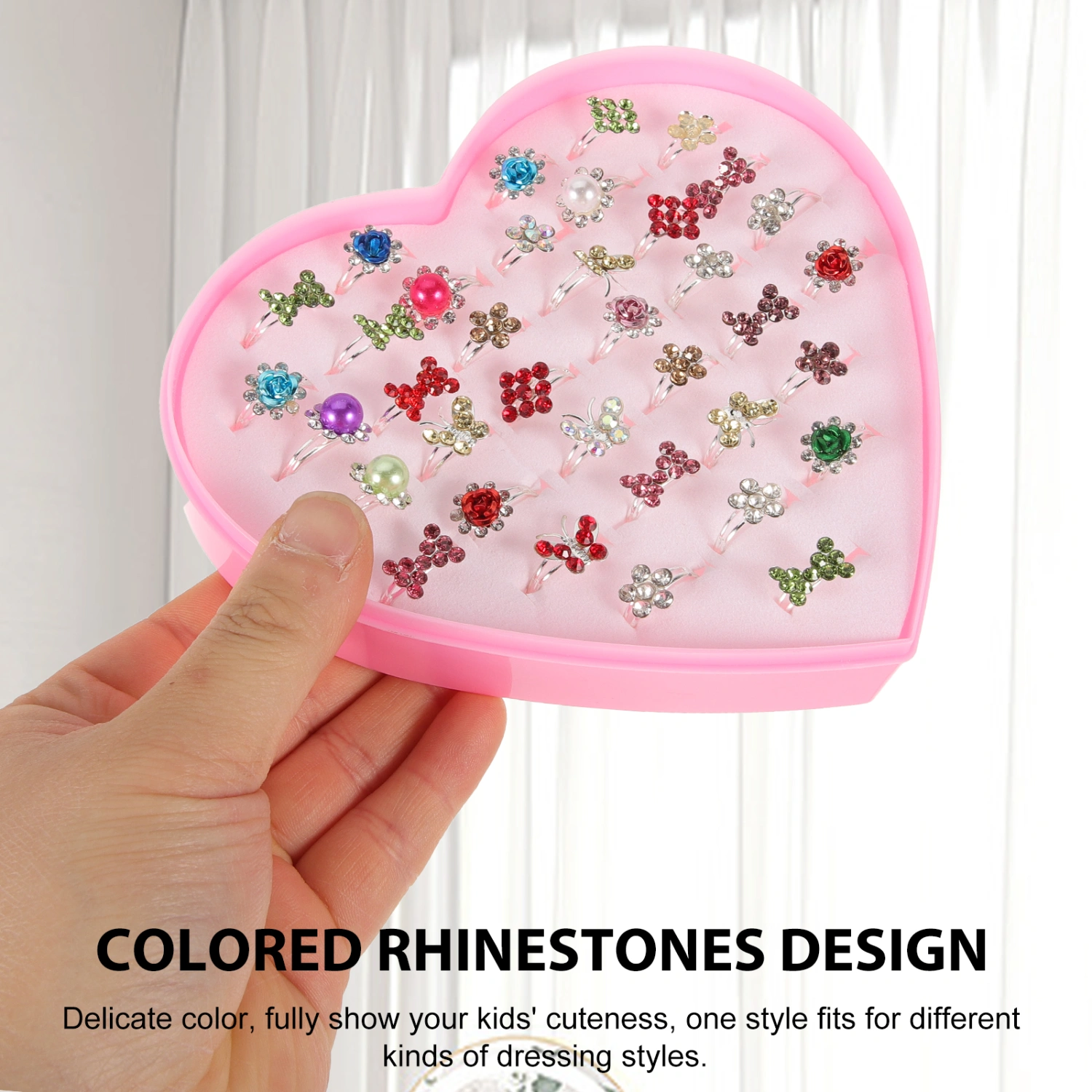 36pcs Toddler Rings Little Girl Rings Rhinestones Rings Kids Jewelry Birthday Gifts