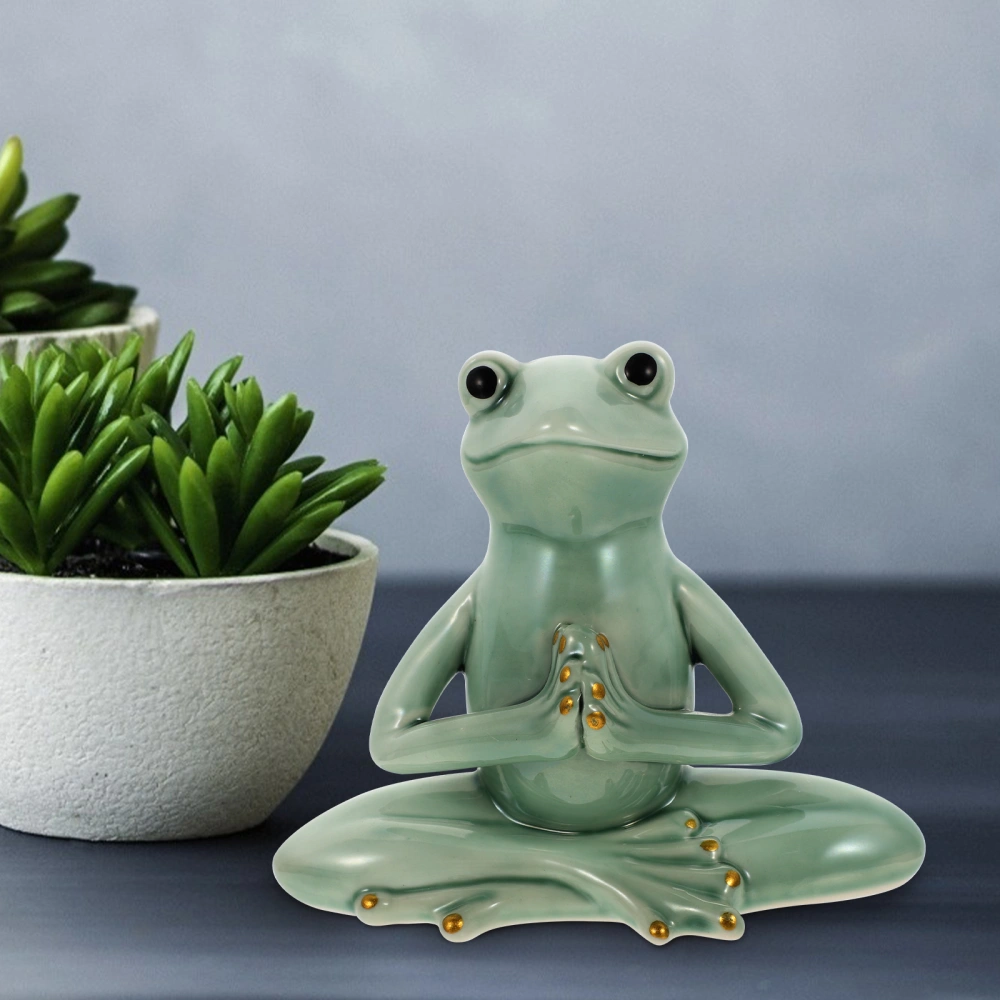 Ceramic Tea Pet Adorable Yoga Frog-shape Tea Pet Ceramic Crafts Desktop Ornament