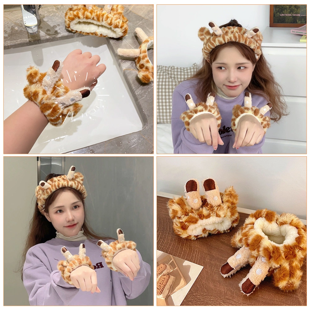 1 Set Giraffe Face Wash Headband Wristband Spa Headband Makeup Headband for Women Girls