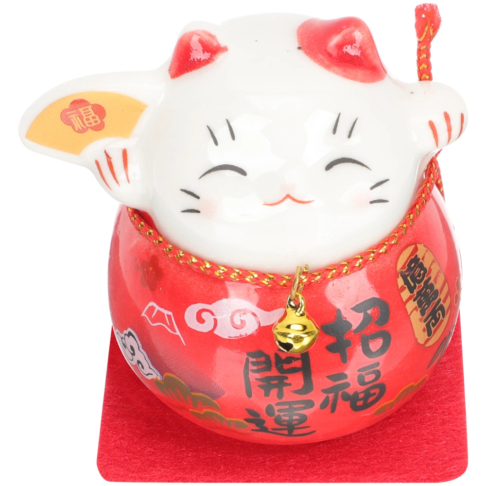 Wealth Cat Ornament Cartoon Ceramic Fortune Cat Sculpture Statue Decoration