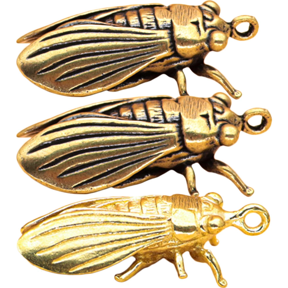 3pcs Antique Vintage Brass Cicada Figurine Cicada Statue Cicada Ornament Desktop Ornament