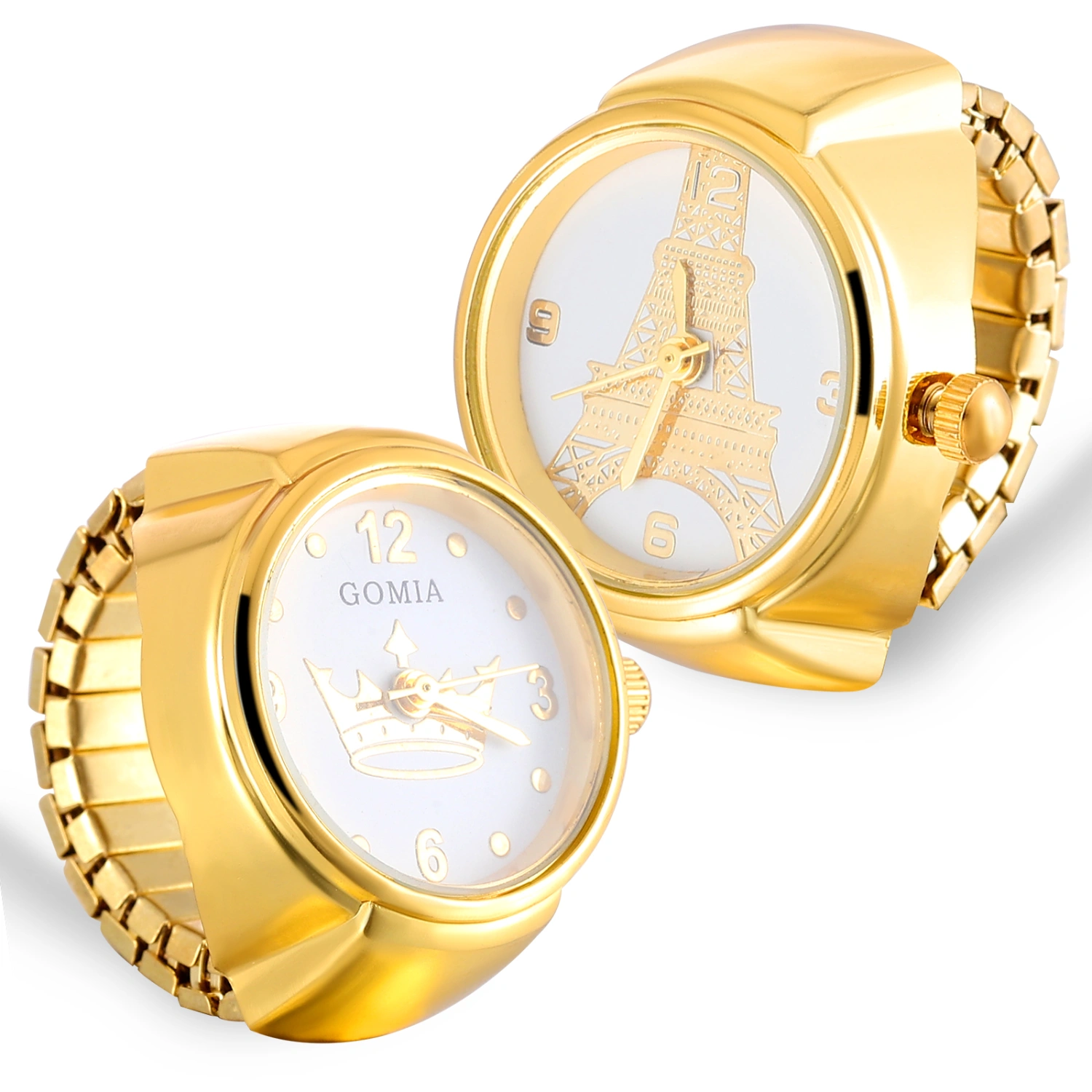 2 Pcs Finger Ring Watches Fashion Personality Ring Watches Clock Rings for Women and Men