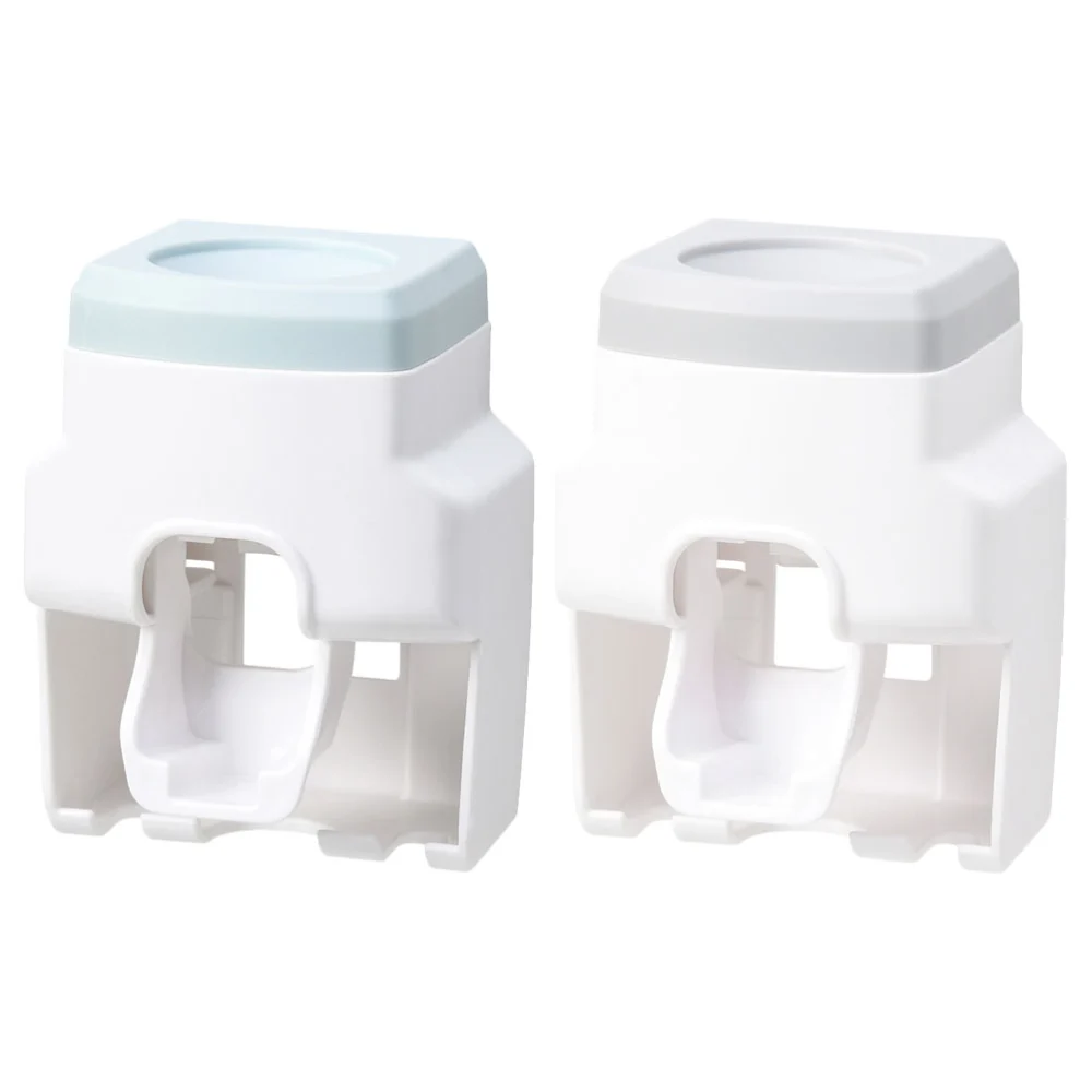 2Pcs Bathroom Toothbrush Holders Toothpaste Dispensers Punch-free Wall Mount Holders