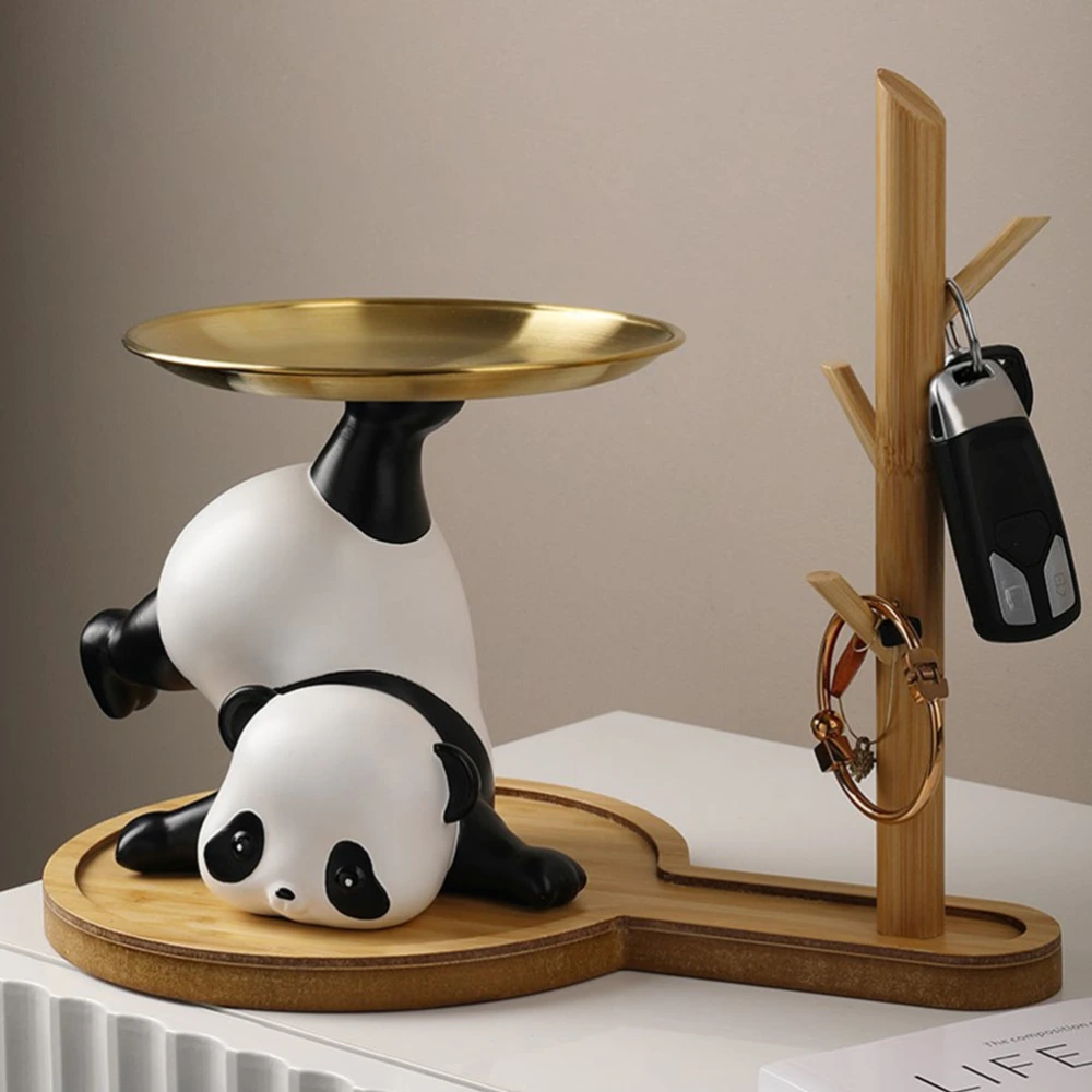 Entrance Key Storage Tray Desk Sundries Container Panda Figurine Decorative Tray