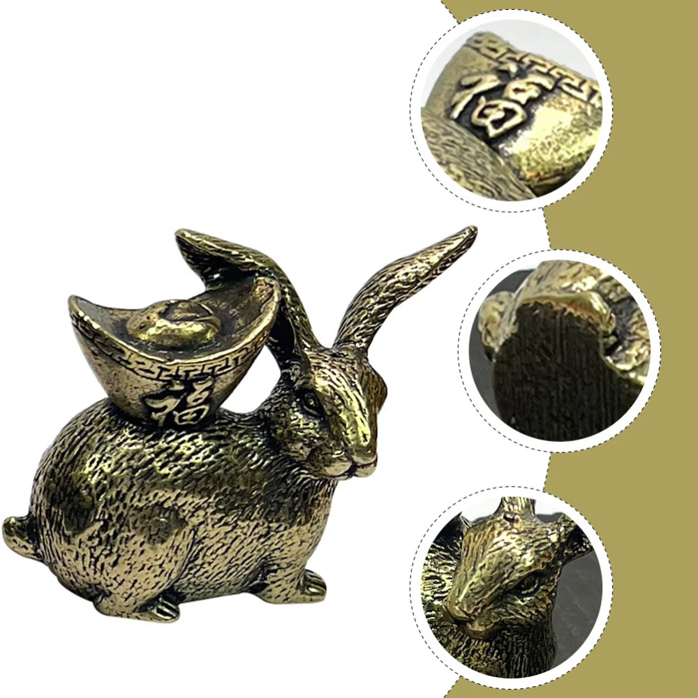 Brass Rabbit Statue Decorative Animal Statue Ingot Bunny Statue Home Office Decor