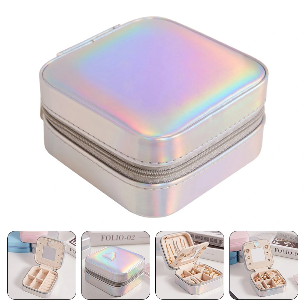 Portable Jewelry Box Organizer Travel Jewelry Case Leather  Jewelry Box with Mirror