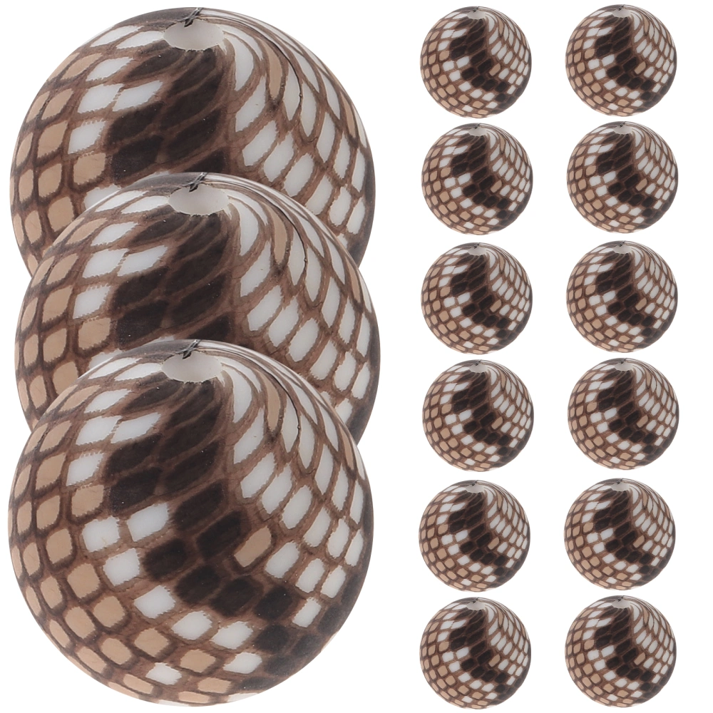 15pcs Bracelets Silicone Beads Silicone Round Beads Snakeskin Pattern Design Round Silicone Loose Beads