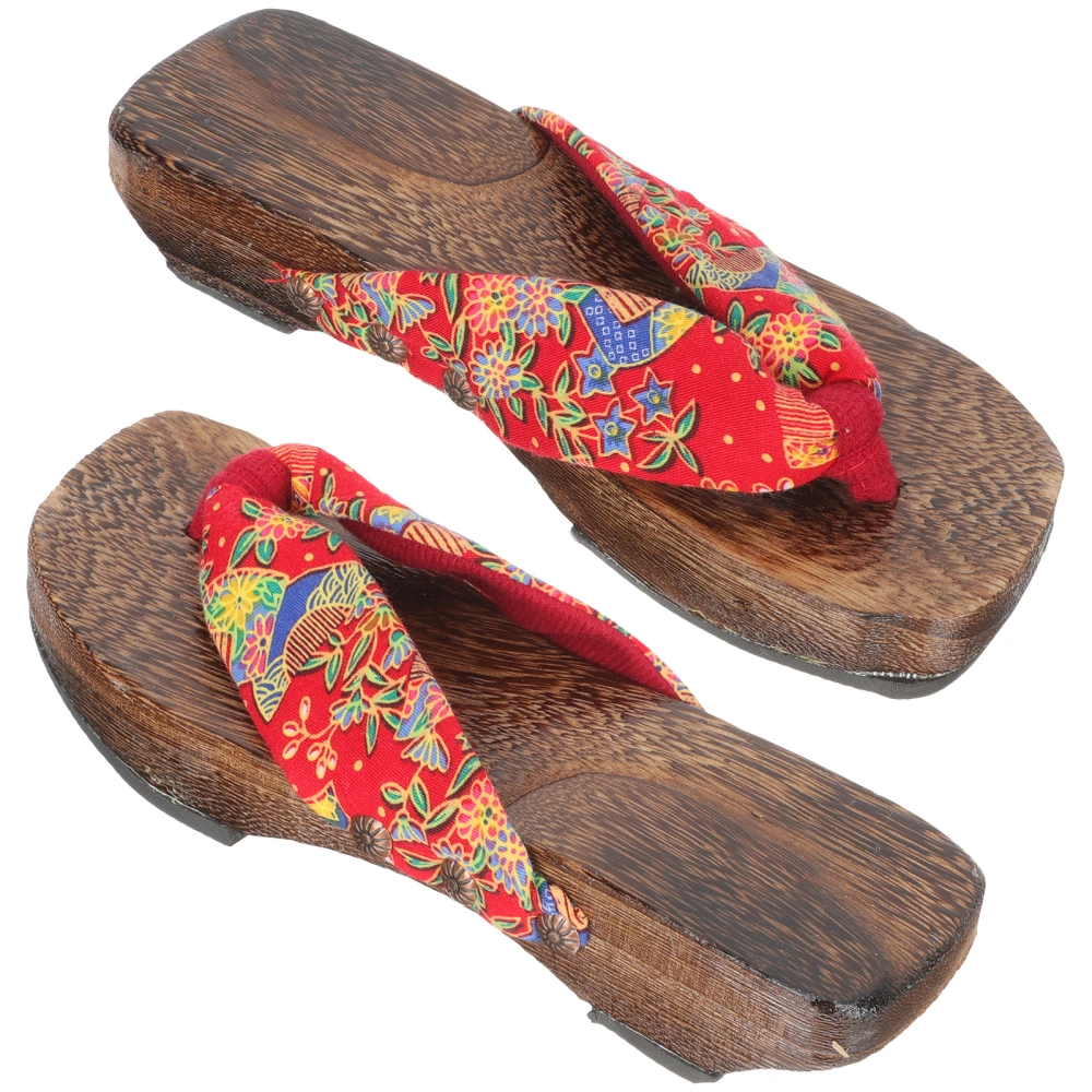 1 Pair Japanese Clog Shoes Wooden Clog Sandals Women Cosplay Floral Clog Slippers