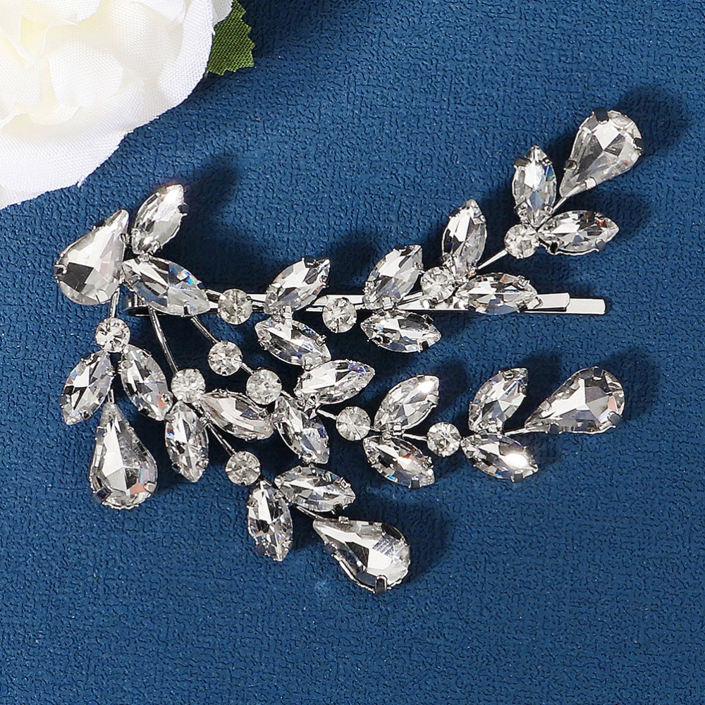 Crystal Leaf Hair Clip Rhinestone Hair Clip Barrette Hairpin Side Clip for Women Girls