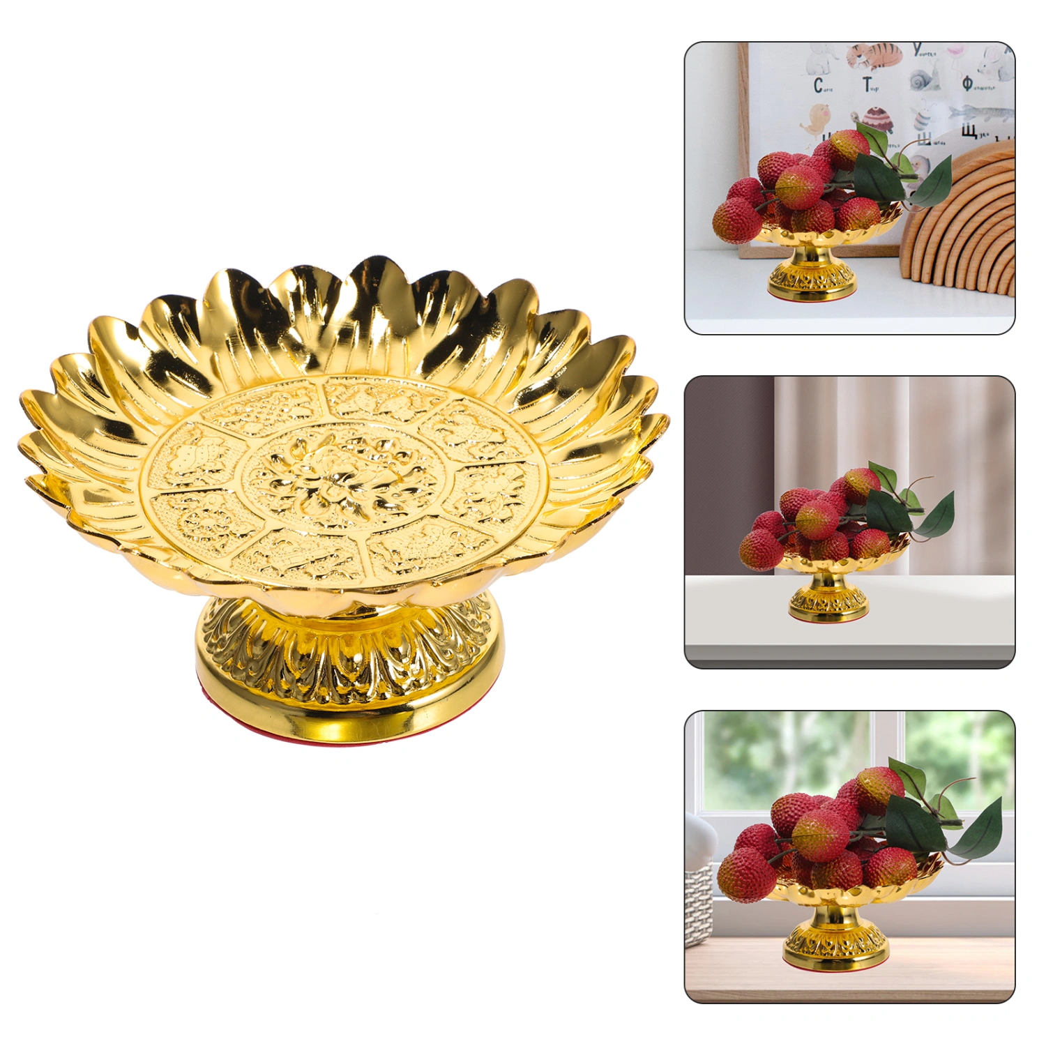 Temples Sacrifices Footed Fruit Bowl Lotus Design Fruit Offerings Bowl  Home Decoration