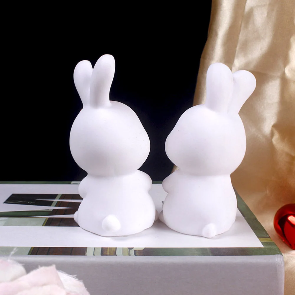 4Pcs Valentine's Day Cake Decors Desktop Rabbit Statues Easter Bunny Decors Cake Supply