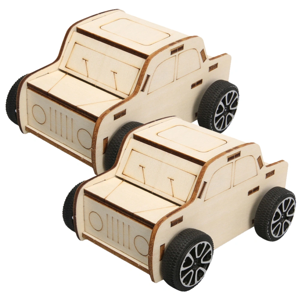 2Pcs Kids DIY Wooden Vehicle Model Wood Car DIY Statue Science Project Toy Kids Car Assemble Toy