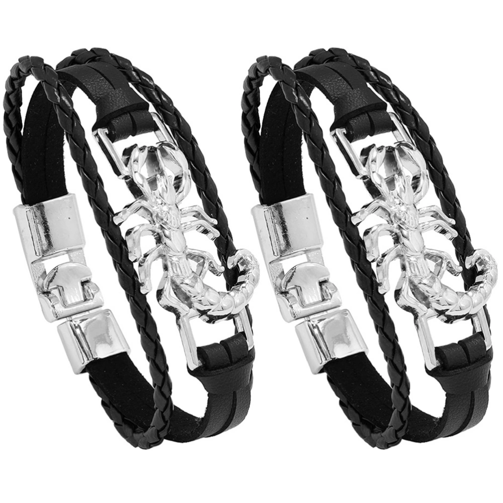 2pcs Punk Bracelets Simple Scorpion Men Bracelets Gothic Leather Bracelets