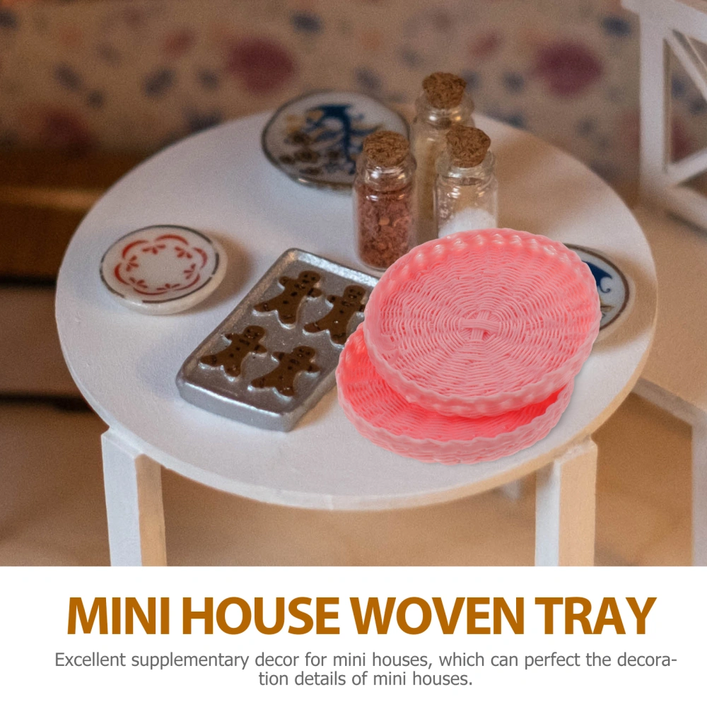 2pcs Miniature Woven Tray Mini House Bread Fruit Basket Tiny House Accessories