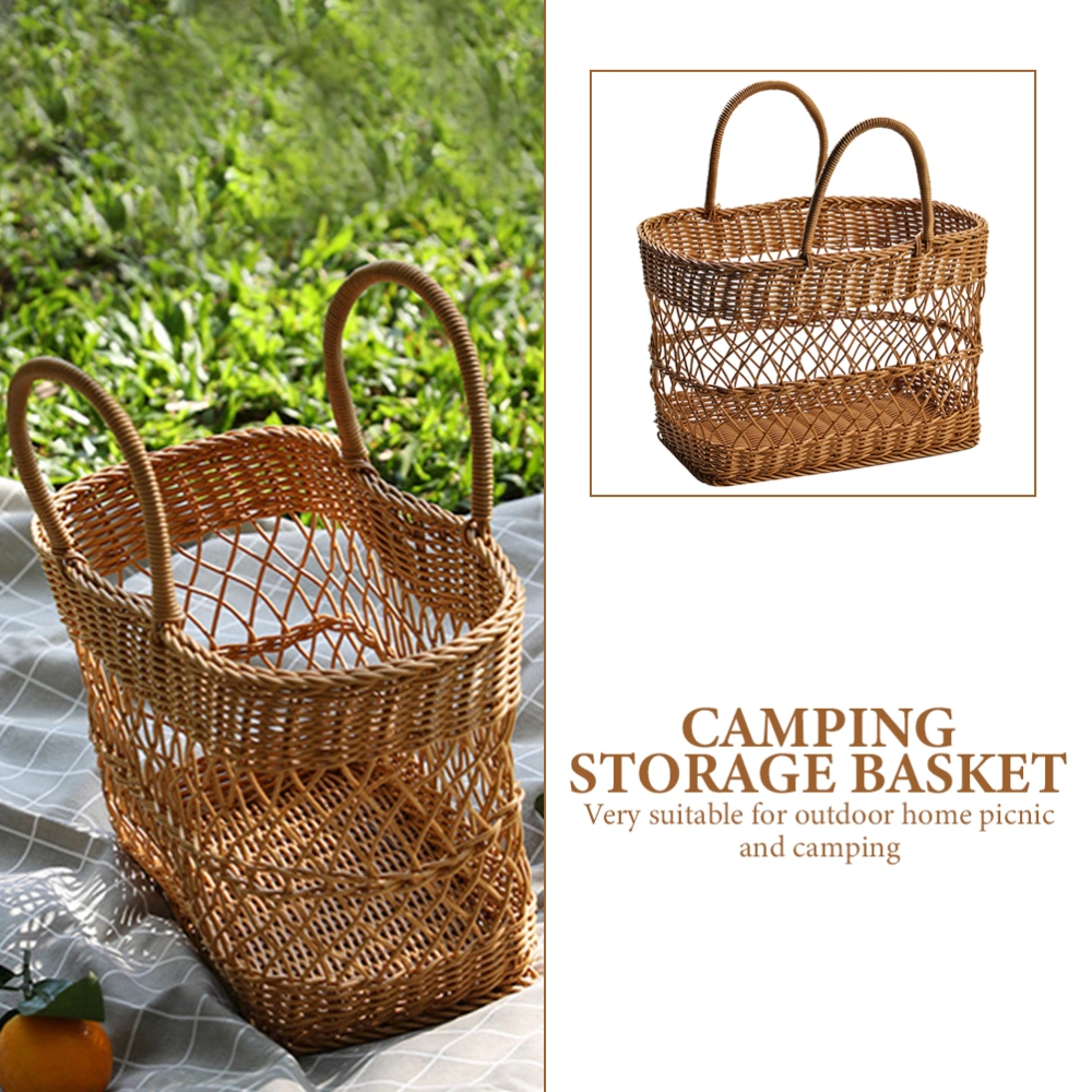 Portable Camping Use Basket Imitation Rattan Woven Basket Picnic Food Storage Basket