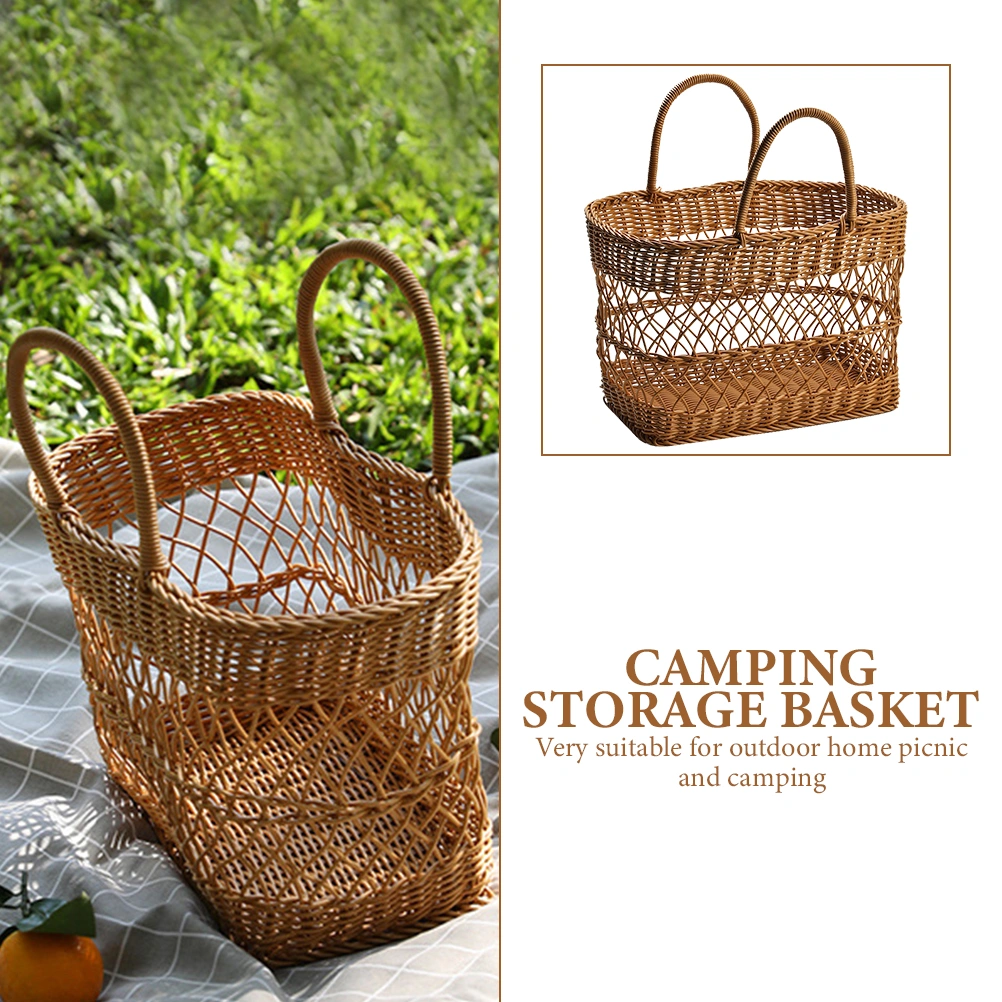 Portable Camping Use Basket Imitation Rattan Woven Basket Picnic Food Storage Basket