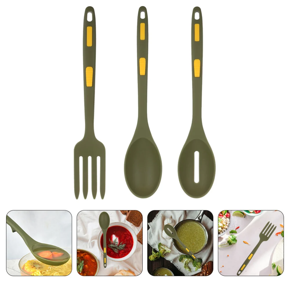 1 Set of Kitchen Pasta Fork Silicone Fork Cooking Spoon Slotted Spoon Fork Set