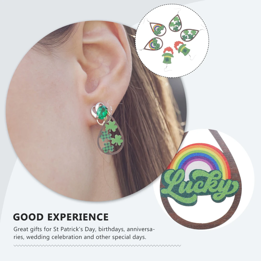 3 Pairs of St. Patrick's Day Ear Danglers Wooden Earrings Party Ear Pendants