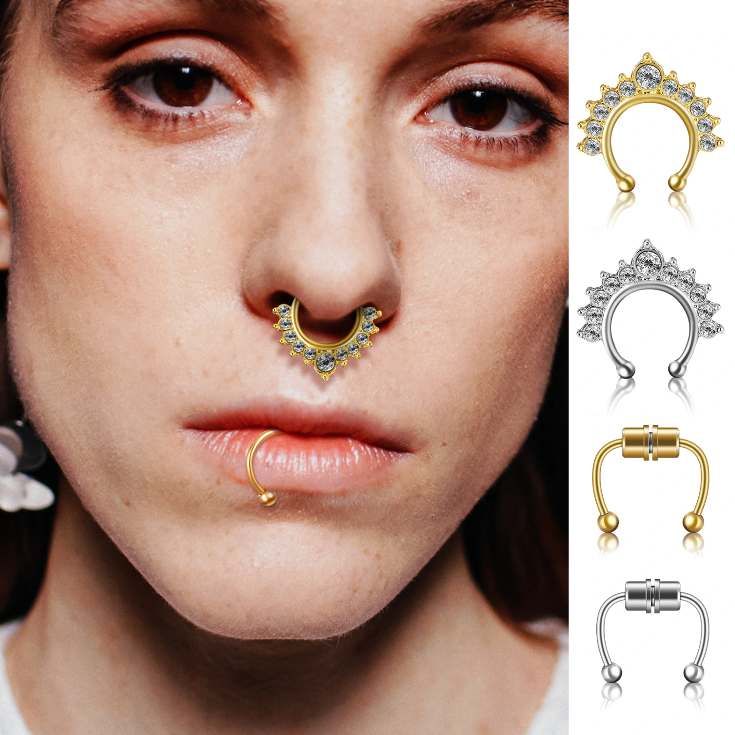 16 Pcs Faux Fake Nose Studs Rings Nose Septum Piercing Nose Hoop Rings Non Piercing Jewelry