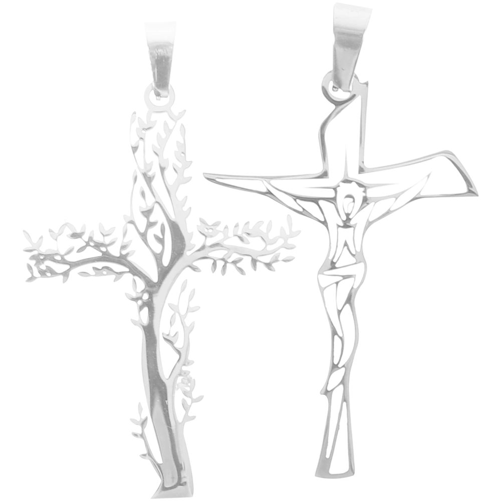 2Pcs Cross Tree Pendant Delicate Jesus Cross Craft Cross Religious Decor for Necklace