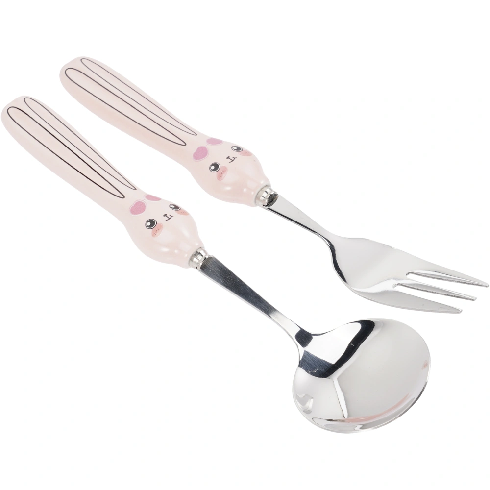 1 Set of Easter Themed Bunny Handle Kids Children's Flatware Stainless Steel Fork Spoon Utensils