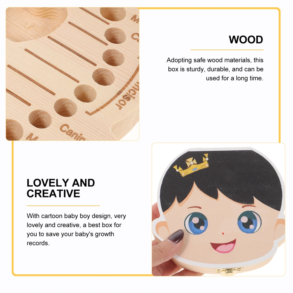 Baby Tooth Box Boys Wooden Keepsake Teeth Case Newborn Cartoon First Tooth Box